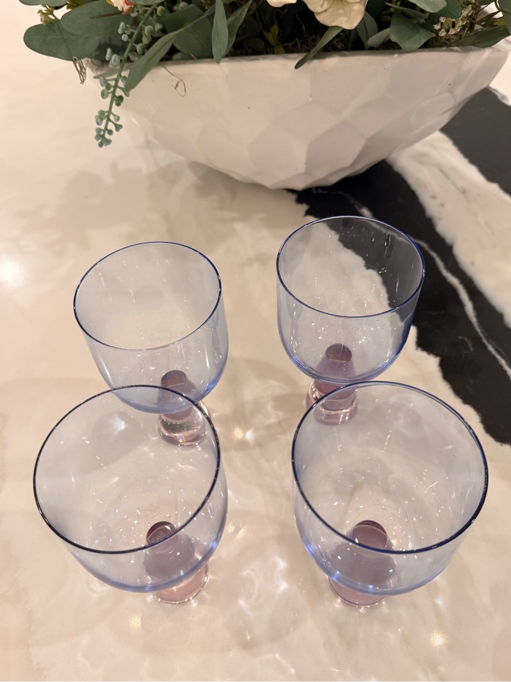Anthropologie Periwinkle & Lavender Goblets | Set of 4 Colored Stemmed Glasses - Picture 2 of 3